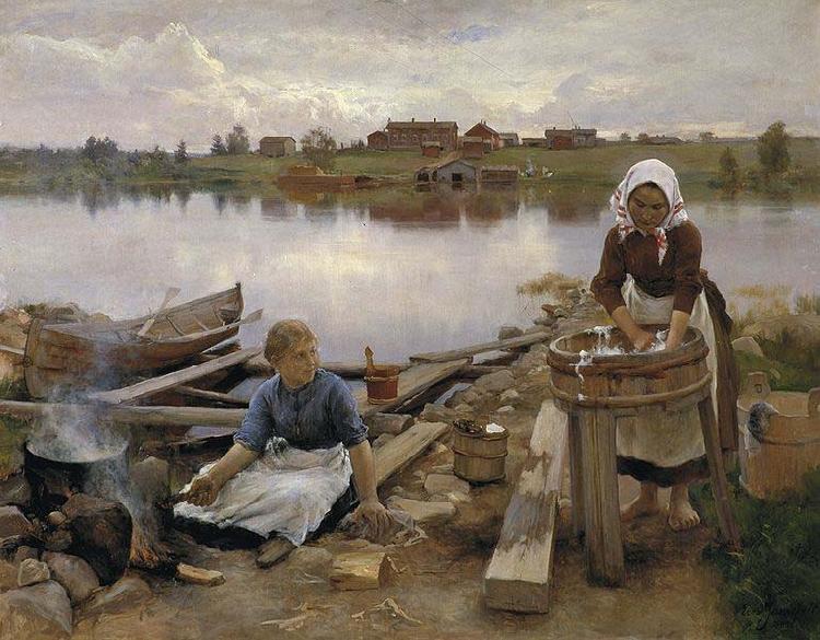 Eero Jarnefelt JaRNEFELT Eero Laundry at the river bank 1889 oil painting image